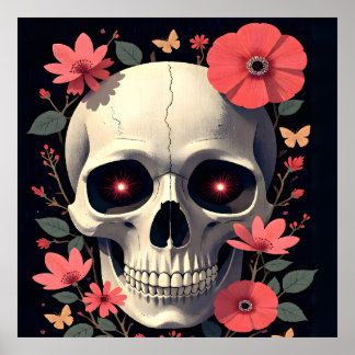 Affiche Crâne Floral Gothique - Crâne Stylisé