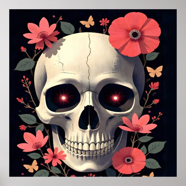 Affiche Crâne Floral Gothique - Crâne Stylisé (Devant)