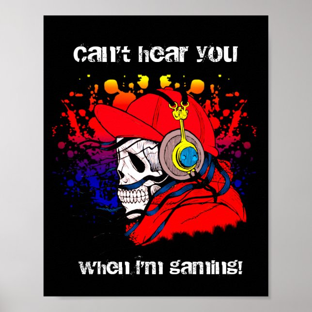 Affiche Crâne Gamer avec casque (Devant)