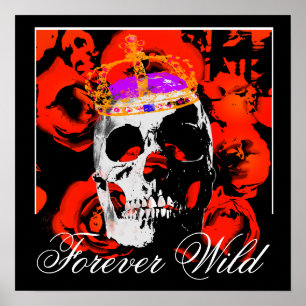 Affiche Crâne gothique de roses rouges Forever Wild