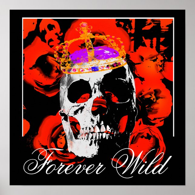 Affiche Crâne gothique de roses rouges Forever Wild (Devant)