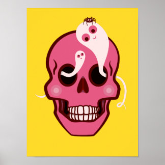 Affiche Crâne mignon Avec Araignée Et Fantômes Dans Les So