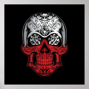 Affiche Crâne polonais et drapeau Rose