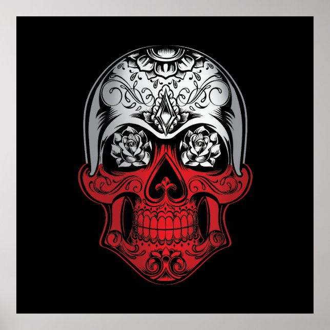 Affiche Crâne polonais et drapeau Rose (Devant)