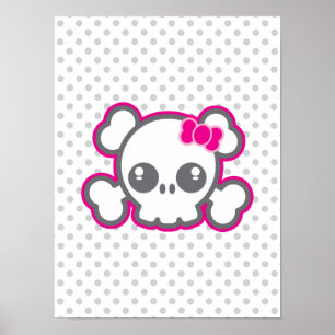 Affiche crâne rose Kawaii