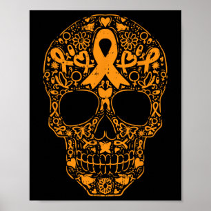 Affiche Crâne sucre Orange Ruban Leucémie Cancer Lauréats