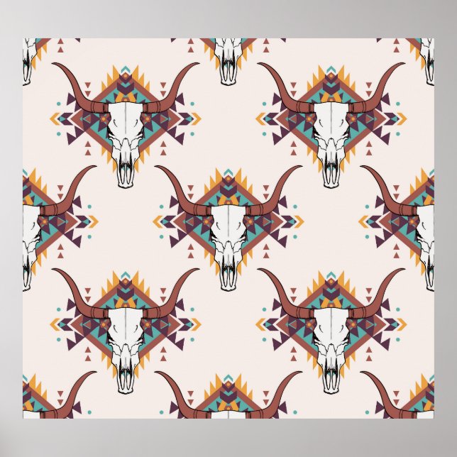 Affiche Crâne taureau de la tribu : Boho Seamless (Devant)