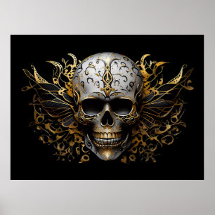 Affiche Crâne Tribal Souriant d'or complexe