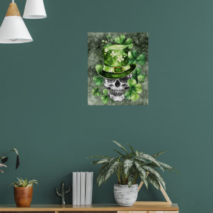 Affiche Crâne Vivant avec Illustration de Chapeau Vert