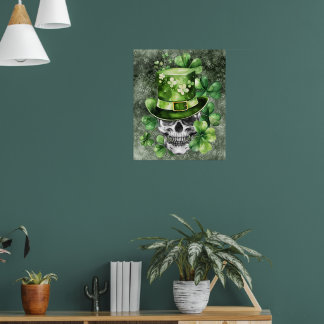 Affiche Crâne Vivant avec Illustration de Chapeau Vert
