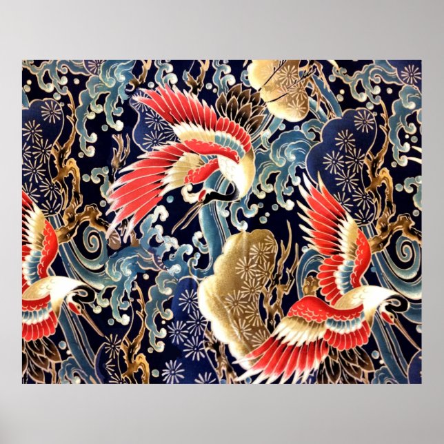 Affiche CRANES DE VOL, VAGUES, FLEURS DE PRINTEMPS Japonai (Devant)