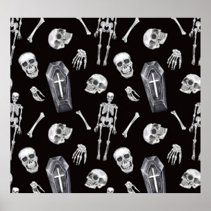 Affiche Crânes déplaisants : Motif d'aquarelle d'Halloween