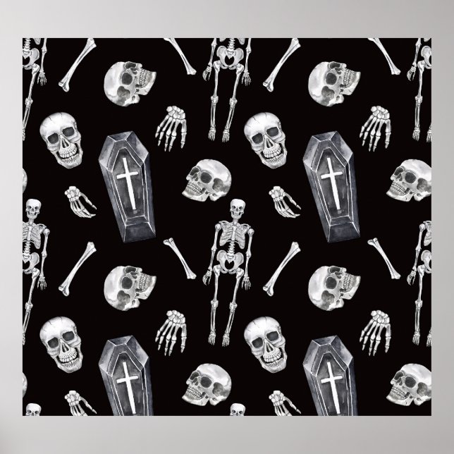 Affiche Crânes déplaisants : Motif d'aquarelle d'Halloween (Devant)