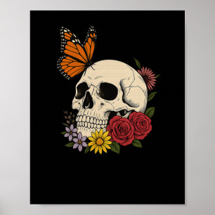 Affiche Crânes Papillon Monarque Fleurs Halloween Hommes F