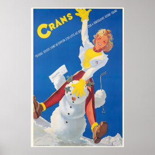 Affiche Crans-Montana Valais Suisse Ski Vintage