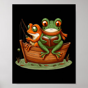 Affiche Crapaud grenouille drôle pêche livre clic vintage