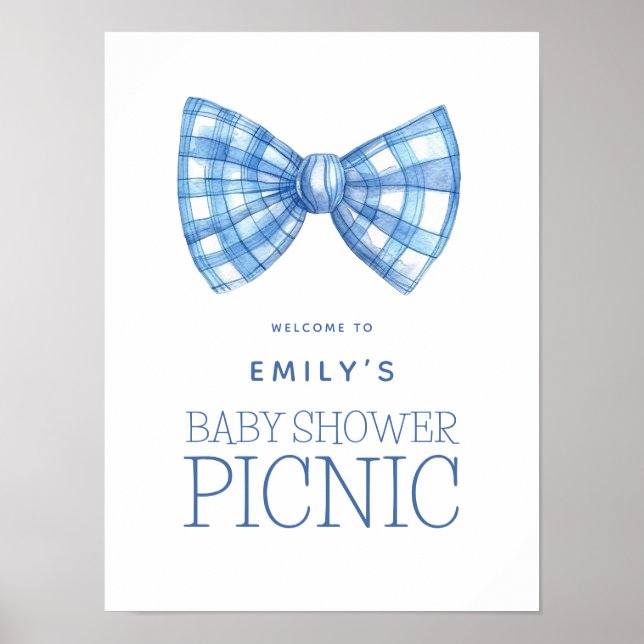 Affiche Cravate Bleu En vichy Bow Baby shower de bienvenue (Devant)