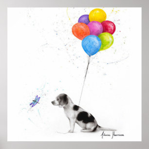 Affiche Crayon Coloré Dessinant Le Chien Beagle Et Les Bal