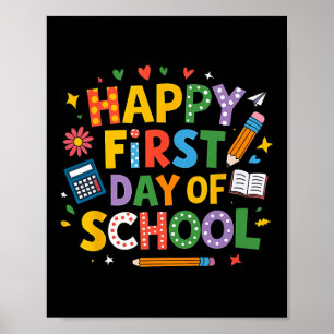Affiche Crayon de jour de rentrée heureux enseignant enfan