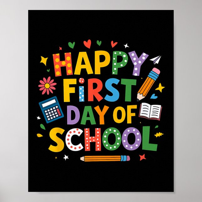 Affiche Crayon de jour de rentrée heureux enseignant enfan (Devant)