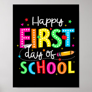 Affiche Crayon de premier jour d'école heureux enseignant