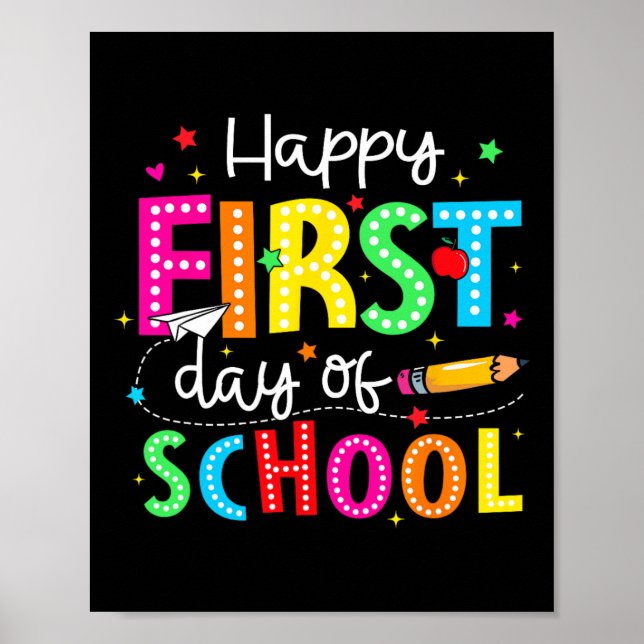 Affiche Crayon de premier jour d'école heureux enseignant  (Devant)