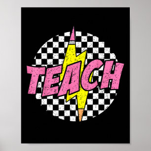Affiche Crayon éclair à carreaux Enseigner Retour à l'écol