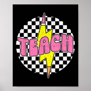 Affiche Crayon éclair à carreaux Enseigner Retour à l'écol