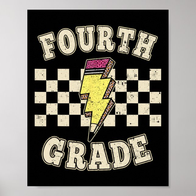 Affiche Crayon éclair pour enseignant de 4e année rétro (Devant)