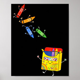 Affiche Crayons sautant dans une boîte fournitures scolair