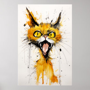 Affiche Crazy Cat dans le style de Ralph Steadman : Jaune 