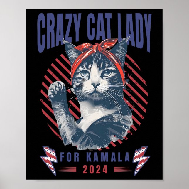 Affiche Crazy Cat Lady Pour Kamala Harris Pour Président 2 (Devant)