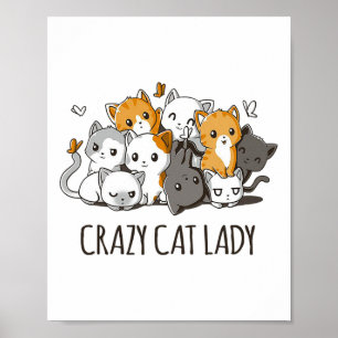 Affiche Crazy Chat Lady Cute Anime Kitty Chat T Chemise