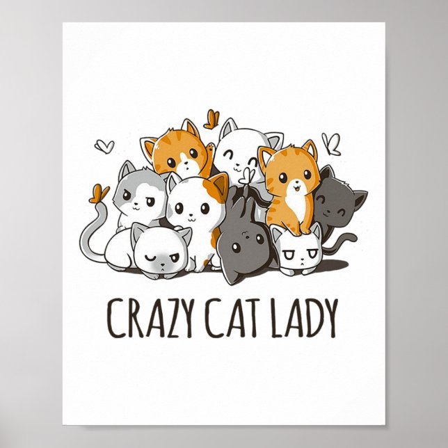 Affiche Crazy Chat Lady Cute Anime Kitty Chat T Chemise (Devant)