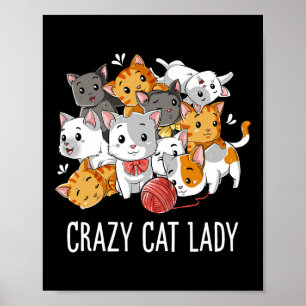 Affiche Crazy Chat Lady Drôle Filles Femmes Kitten Animal