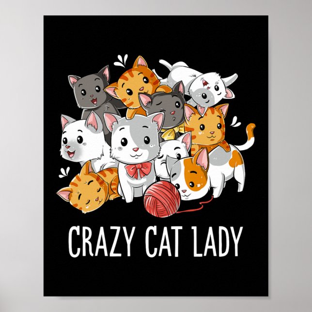 Affiche Crazy Chat Lady Drôle Filles Femmes Kitten Animal  (Devant)