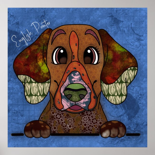 Affiche  Crazy English Pointer dog face-hand-painted   (Devant)