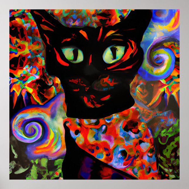 Affiche Crazy Halloween Black Cat Portrait Art (Devant)