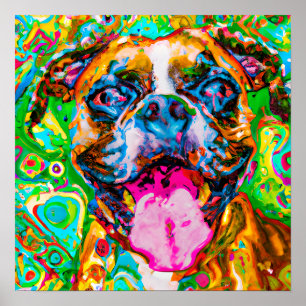 Affiche Crazy Happer Boxer Chien 2 Portrait d'art
