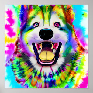 Affiche Crazy Happy Akita Portrait d'art chien