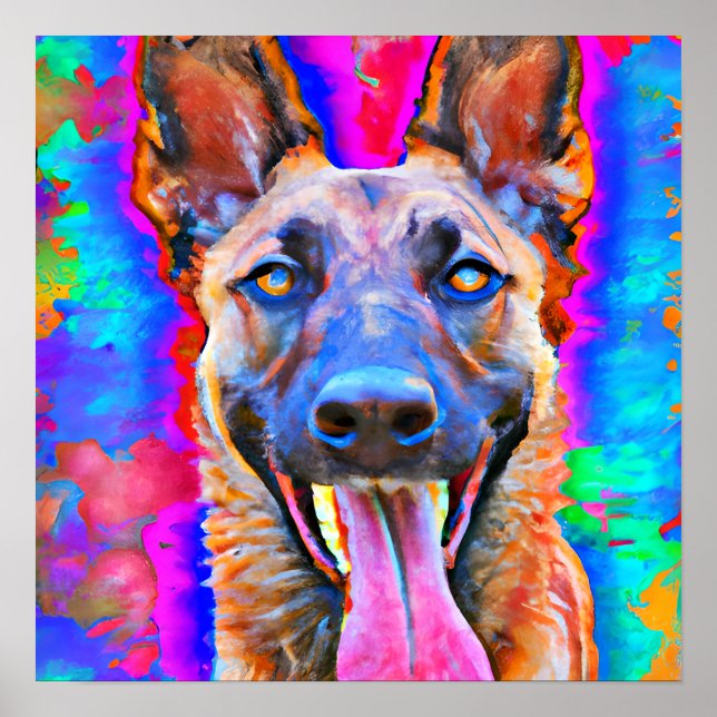 Affiche Crazy Happy Belge Malinois Portrait d'Art Chien (Devant)