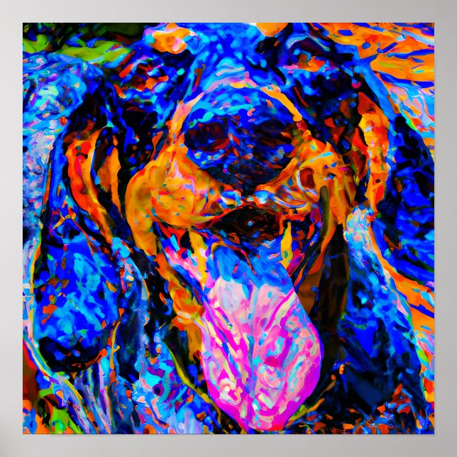 Affiche Crazy Happy Bluetick Coonhound Portrait d'art chie (Devant)