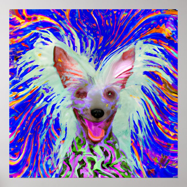 Affiche Crazy Happy Chinese Crested Art Portrait (Devant)