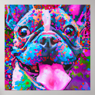 Affiche Crazy Happy French Bulldog Portrait d'art
