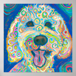Affiche Crazy Happy Goldendoodle Portrait d'art chien