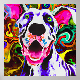 Affiche Crazy Happy Great Dane Dog Art Portrait