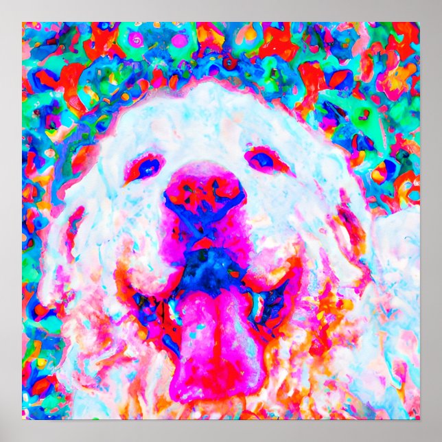 Affiche Crazy Happy Great Pyrenees Portrait d'art chien (Devant)