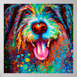 Affiche Crazy Happy Happy Portrait d'art de chien Collie