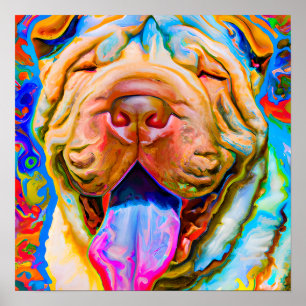 Affiche Crazy Happy Shar-Pei Portrait d'art chien