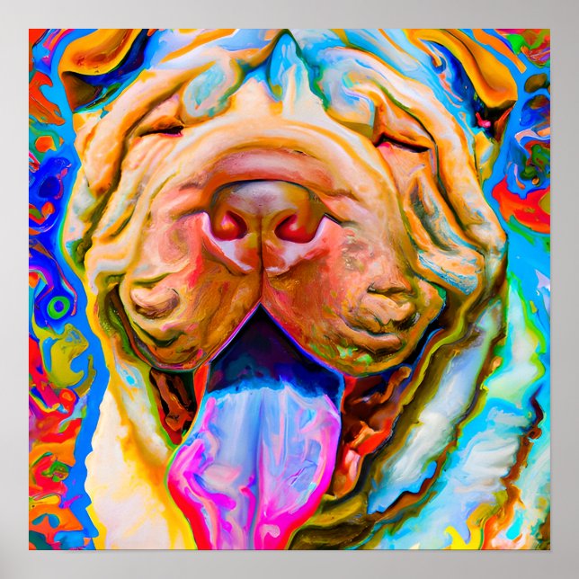 Affiche Crazy Happy Shar-Pei Portrait d'art chien (Devant)
